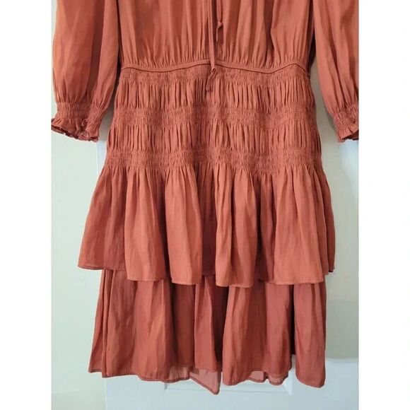 Maje Satin Ruffle Mini Dress Terracotta S (36) NWT - Picture 6 of 9